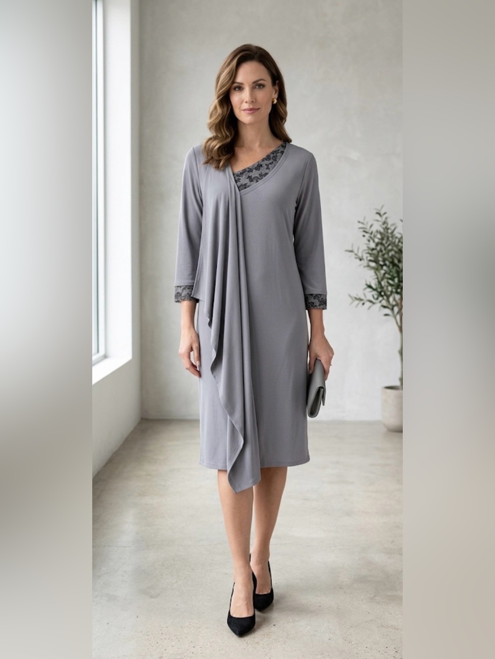 NWT Deux Mille Vingt Six French Grey Blouson Knee-Length Dress Made in France XL